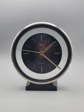 Vintage Konig Quartz Mystery Clock Floating Dial Modernist Chrome Round Table